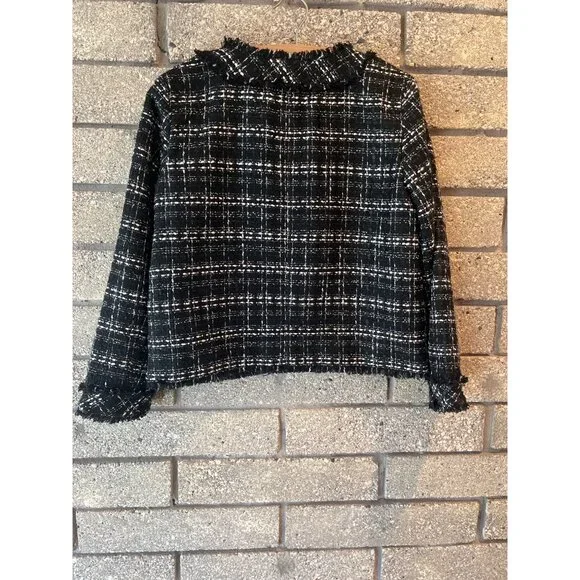 Ann Taylor Womens Black & White Tweed Fringed Button-Front Blazer Size 8 NWT - Picture 8 of 9